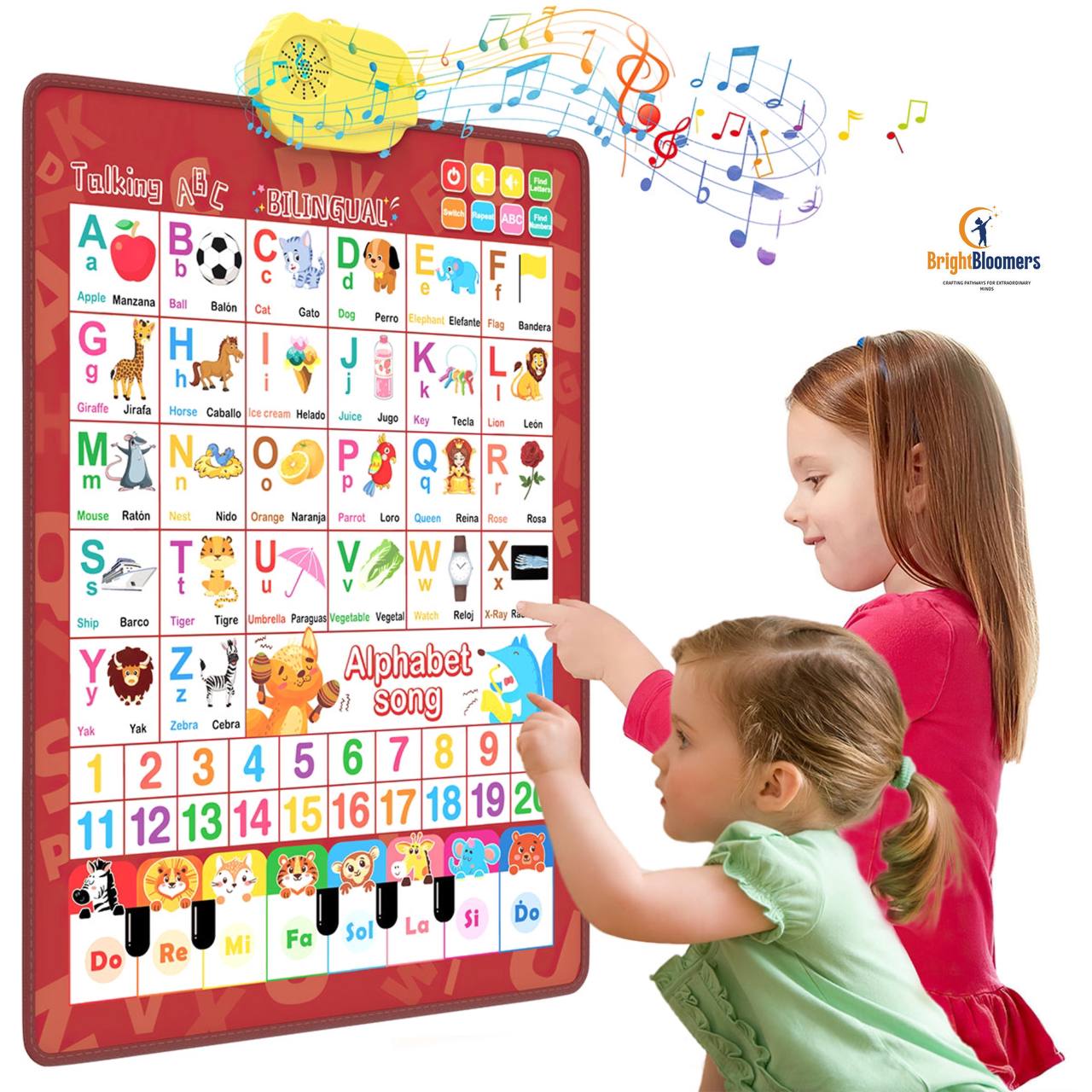 Electronic Alphabet Wall Chart, Educational Toys ABC Preschool Poster, Alphabet Learning Toys, Toys for Ages 2-6, English & Spanish, Red