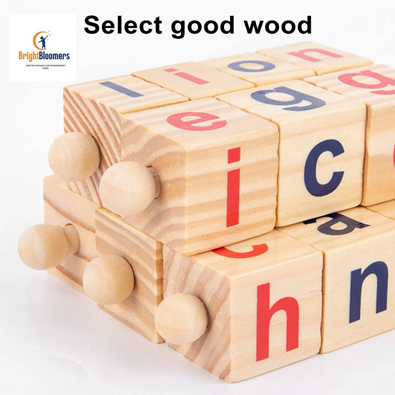 Children Educational Toys Wooden Alphabet Blocks Rotating Eco-Friendly Natural Safe Long Lifespan Educational Spelling Toy for Kids Language Learning