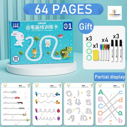 Reusable Magic Tracing Workbook: Montessori Practice Copybook for Kids' Pen Control & Drawing