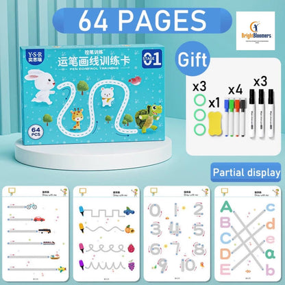 Reusable Magic Tracing Workbook: Montessori Practice Copybook for Kids' Pen Control & Drawing