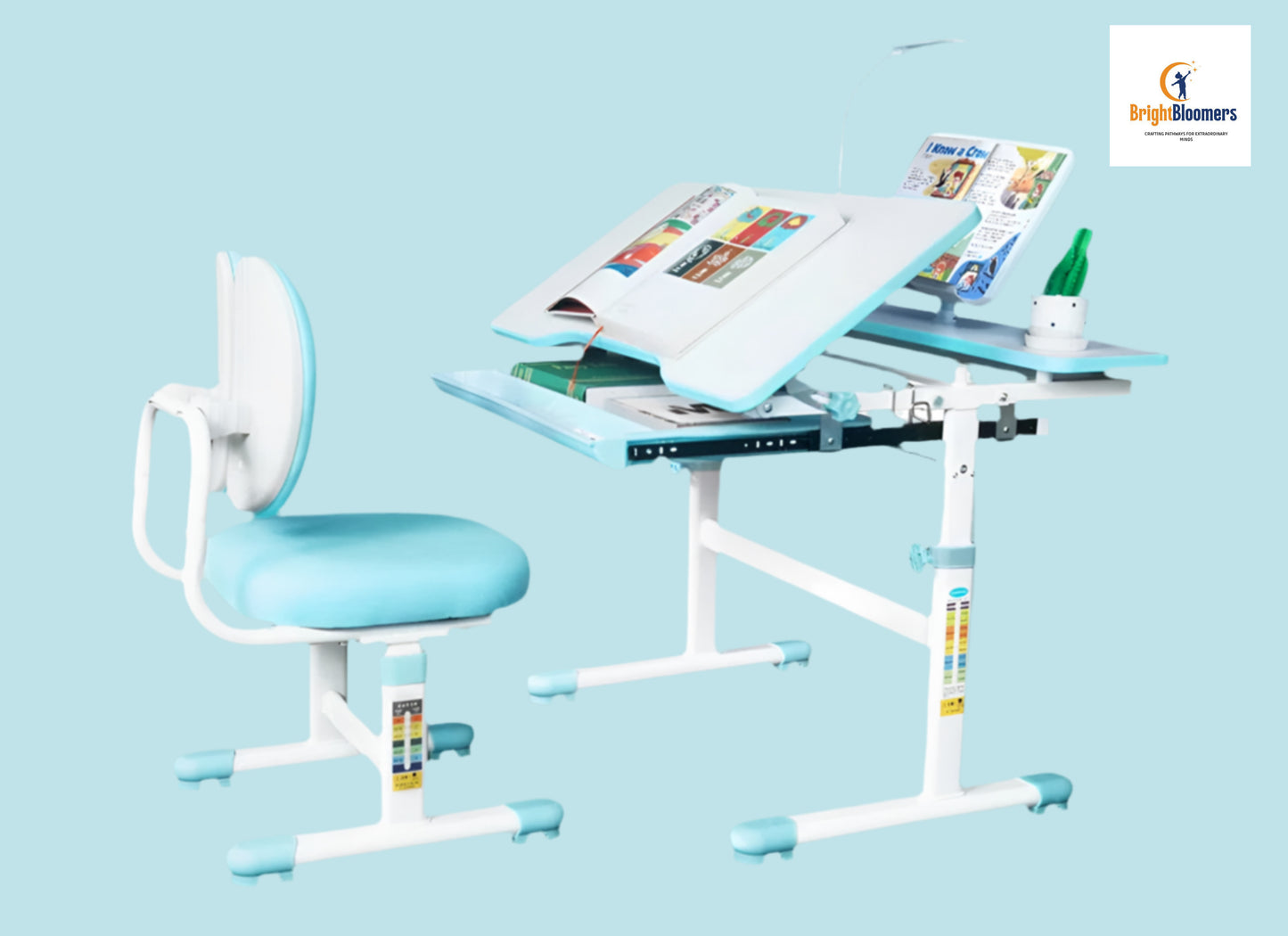 3-In-1 Kids Desk, Chair Set and Height-Adjustable with Led Lamps and 60° Tilting Tabletop